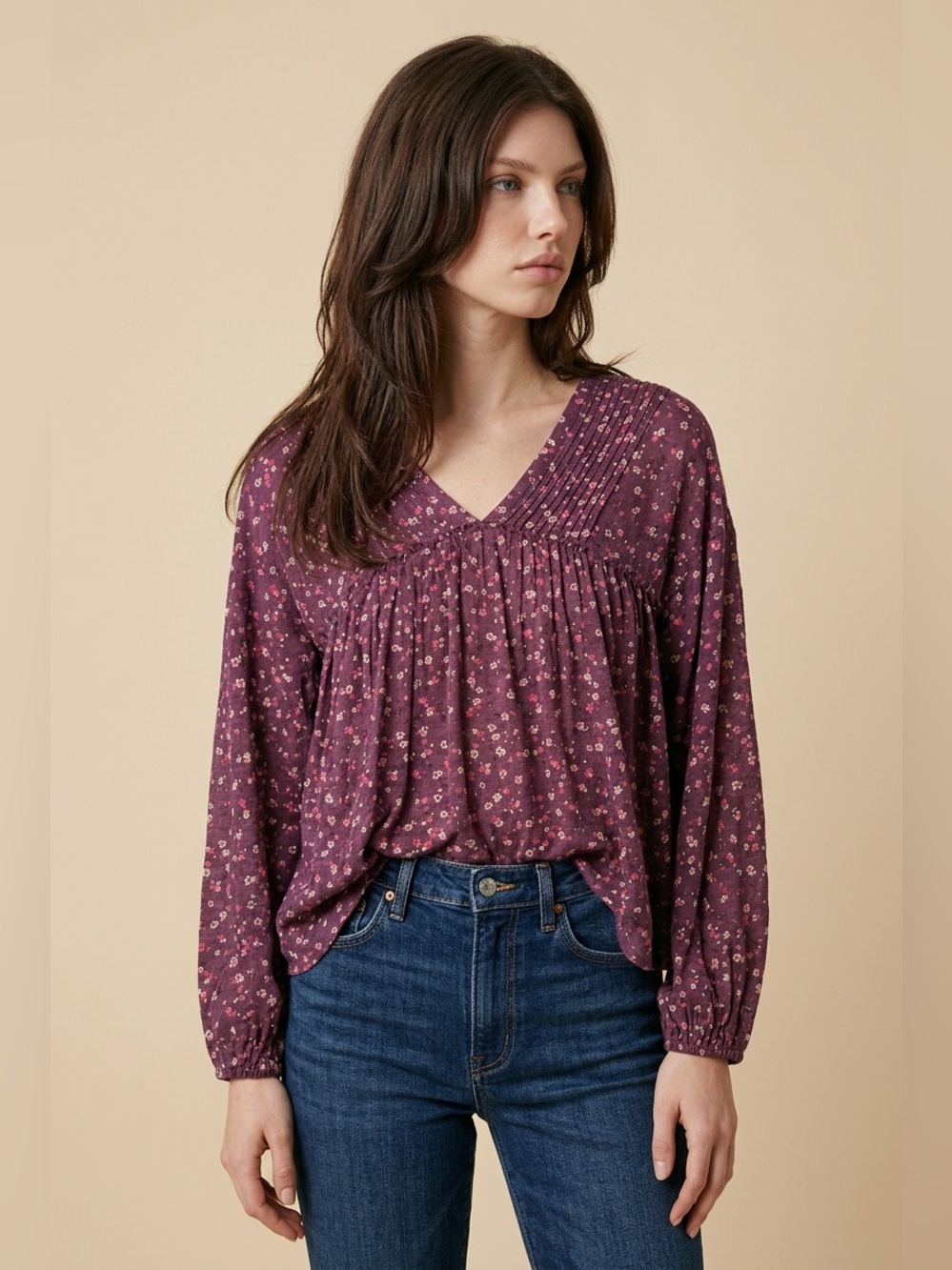 Lucky Brand Boho Floral Purple Women's Top